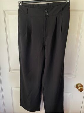 Halara Wide Leg Pants L Black High Rise Stretch Tailored Chic